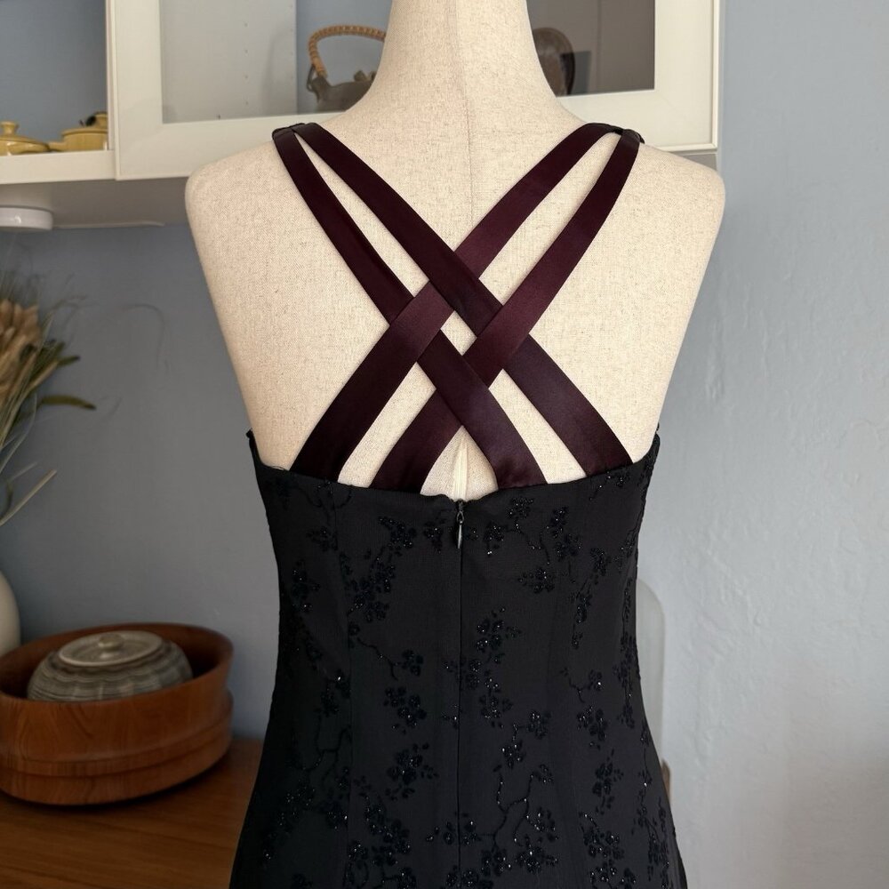 SOLD Mesh & Floral Velvet Glitter Maxi Dress Strappy Whimsygoth Vampy S - Picture 7 of 8